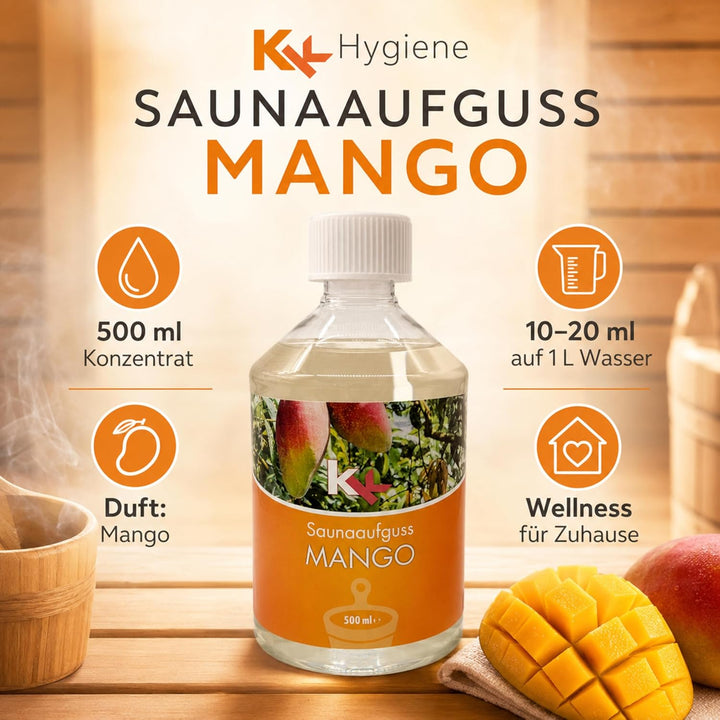 KK Sauna Aufguss Konzentrate PREMIUM - Made in Germany - Duftsorte Mango- 500 ml Flasche - Wellness