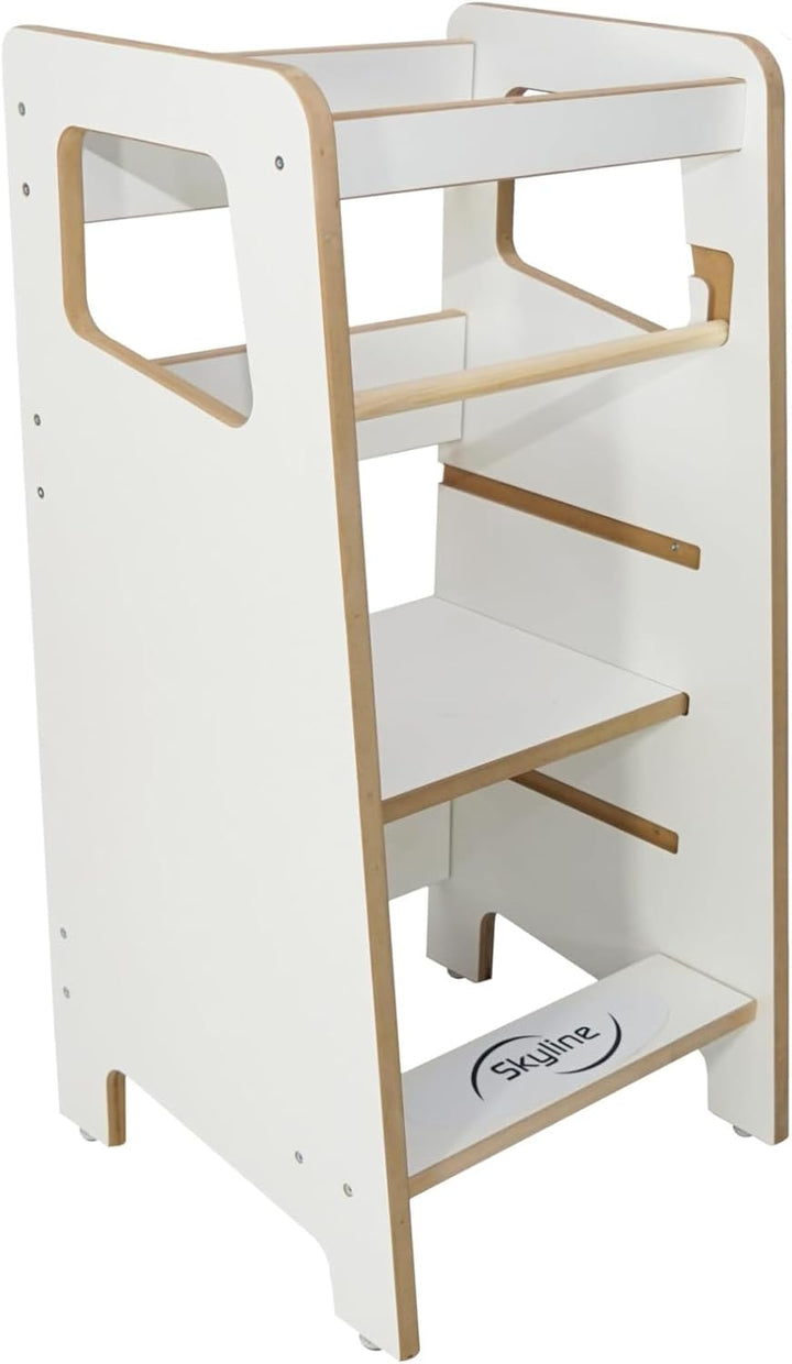 Baby Montessori Lernturm Kleinkind Trittstufe mit Verstellbarer Höhe und Sicherheitsschiene Kitchen