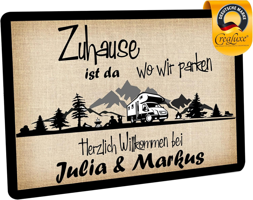 Fussmatte mit Wunschtext/Wunschname - Zuhause ist wo wir parken - Wohnmobil - 60x40cm, personalisier