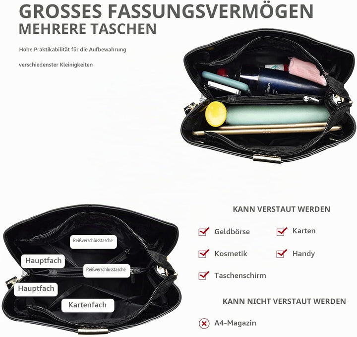 NICOLE &amp; DORIS Handtaschen Damen Mode Krokoprägung Henkeltasche Lackleder Handtasche Shopper Umhänge
