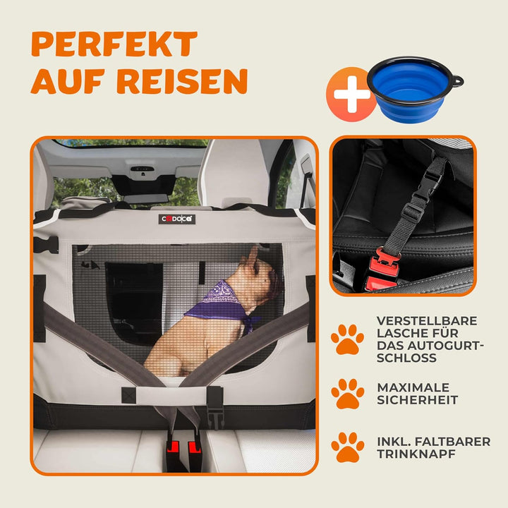 CADOCA® Hundebox faltbar Transportbox XXL 90x60x66cm robust atmungsaktiv Transporttasche Auto Rückba