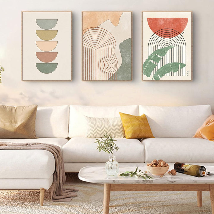 Sarah Duke 3er Beige Poster Set Abstrakt Wohnzimmer Bilder Wandbilder Moderne Leinwandbilder OHNE Ra