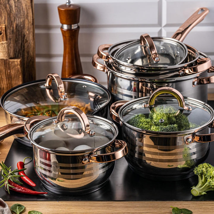 Teilig Edelstahl Kochtopf Set Topfset mit Glasdeckel Topfe Induktion KLAUSBERG (12 TEILIG), 12 TEILI