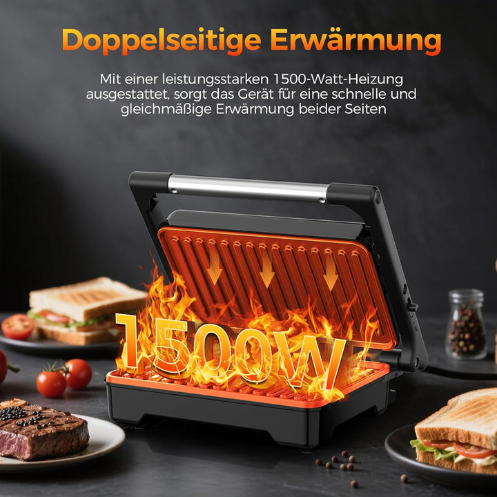 YASHE Sandwichmaker, 1500W Panini Grill, XXL Antihaftplatten, Automatische Temperaturregelung, Kontr