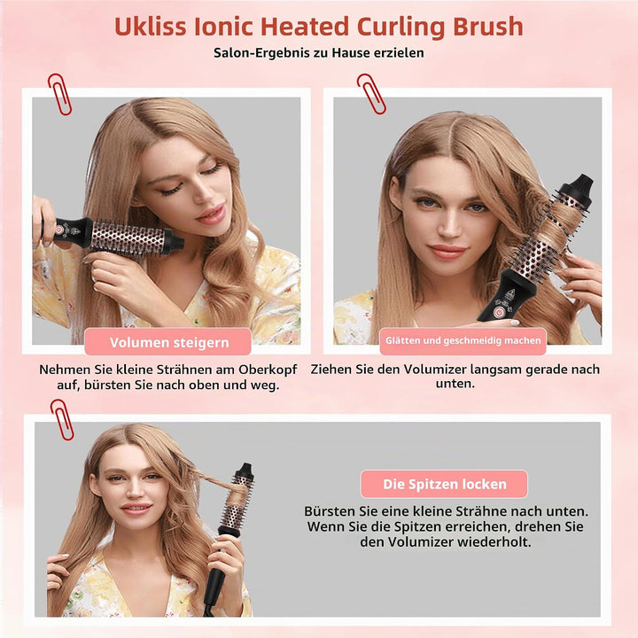 UKLISS Thermobürste 32mm, Thermal Brush LCD-Anzeige [160-200℃], Pro Ionische Thermo Rundbürste, Hot
