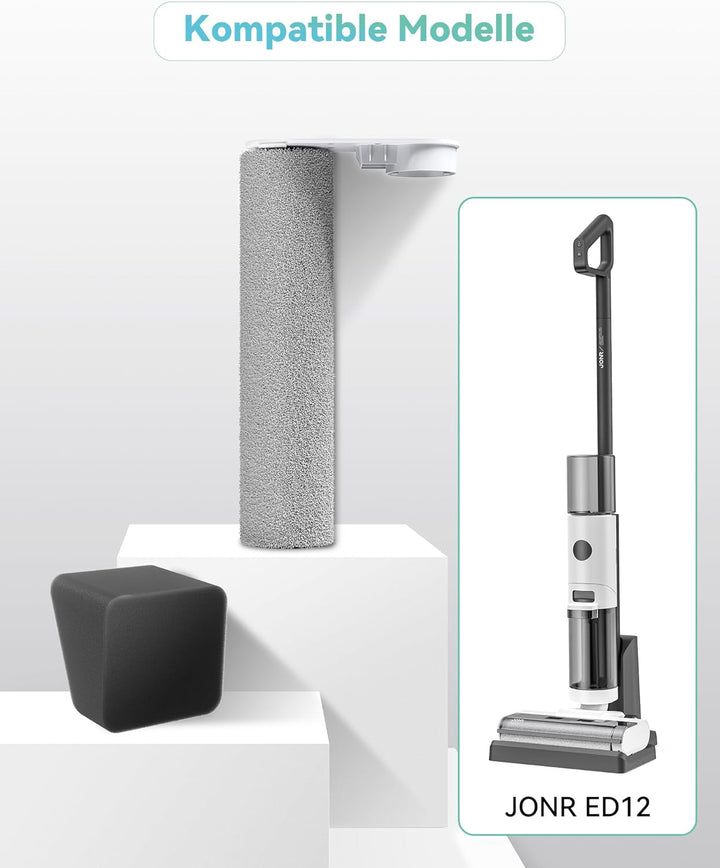 JONR ED12 Zubehörset, 1 Austauschbare Bodenwalzenbürste und 2 Schwammfilter Trommelbürste+filterwatt