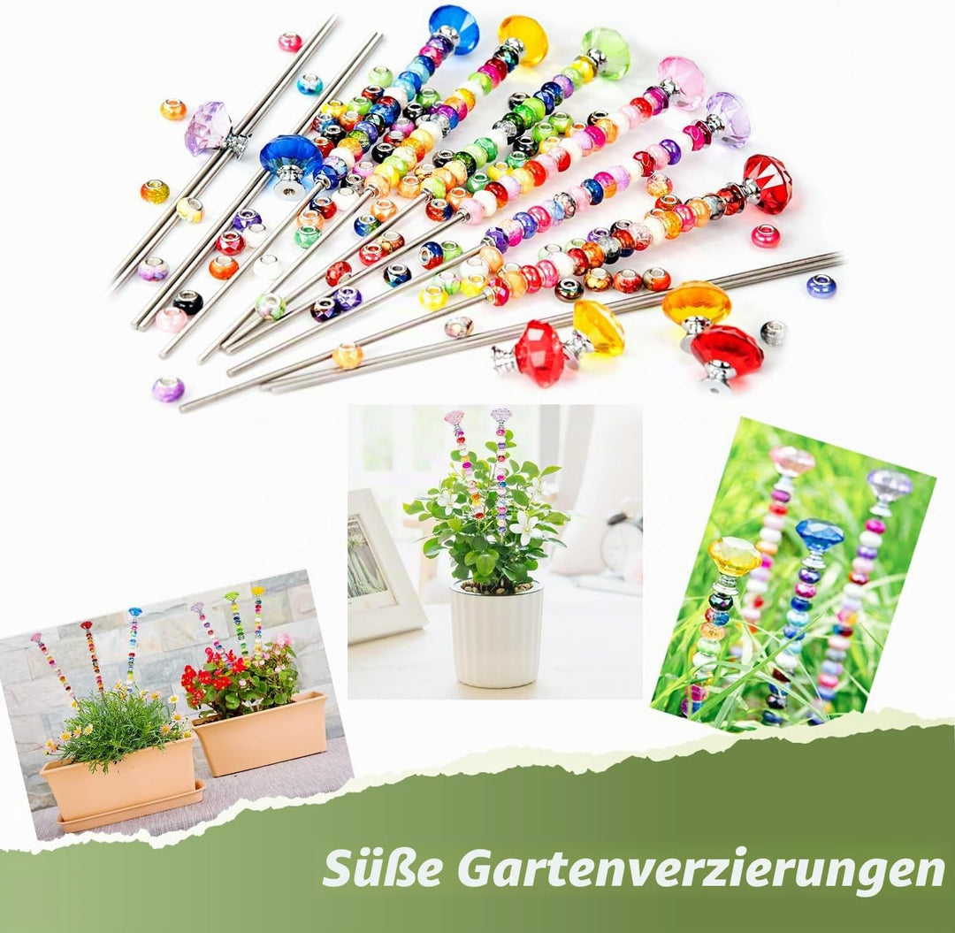 Prefdo Dekorative Gartenstecker zum Selbermachen, Feenstab mit Perlen, Set mit Diamant-Stopper, 30,5