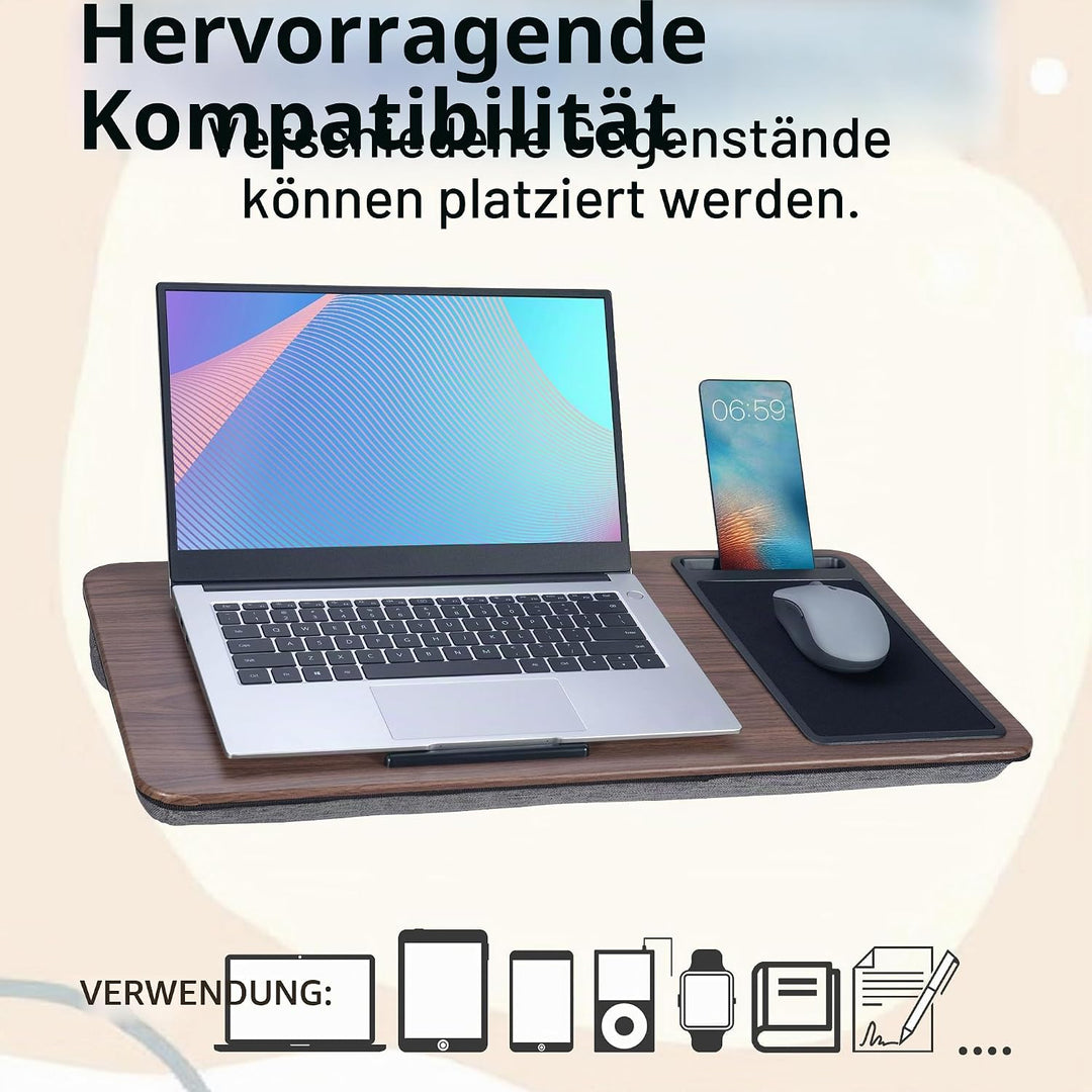 Schossschreibtisch, tragbarer Laptop-Schreibtisch mit Kissen-Kissen, passend für Laptops bis zu 17 Z