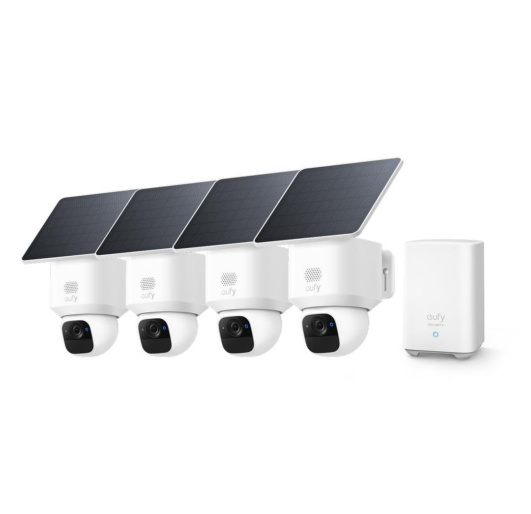 eufy eufyCam Kamera, 4er-Pack Solar, Kamera Überwachung Aussen, 360° Schwenk, KI-Tracking, 2K-Qualit