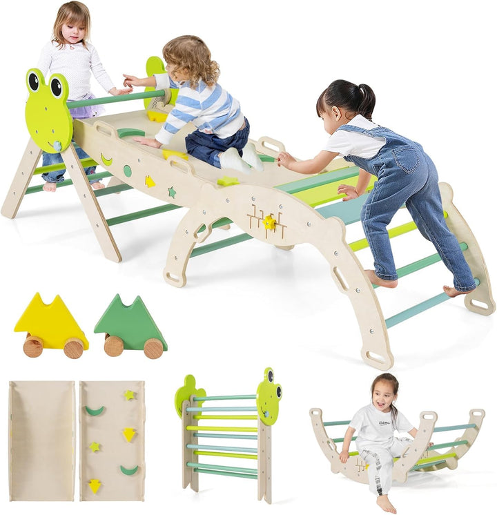 FANTASK 7 in 1 Klettergerüst Indoor, Kletterdreieck 3er Set mit Rutsche, Kletterbogen, inkl. doppels