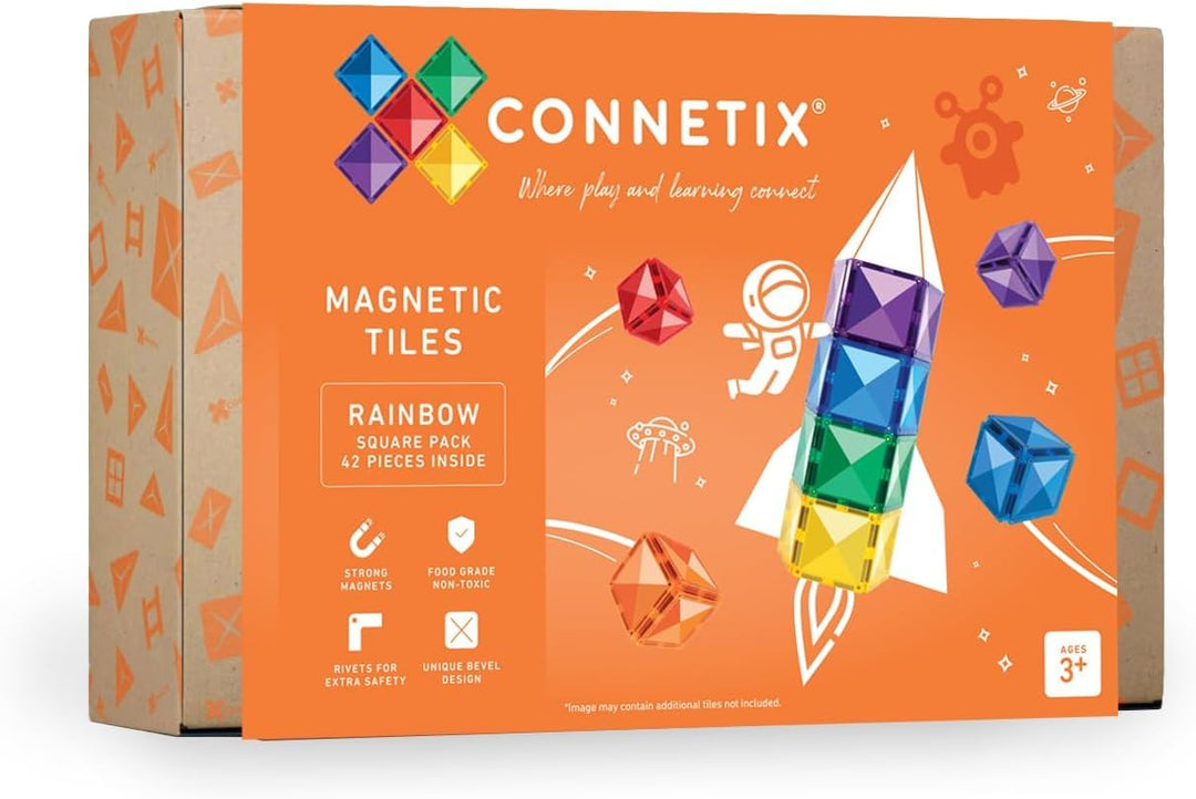 CONNETIX Magnetische Fliesen Regenbogen Quadrat Packen, 42 Stück