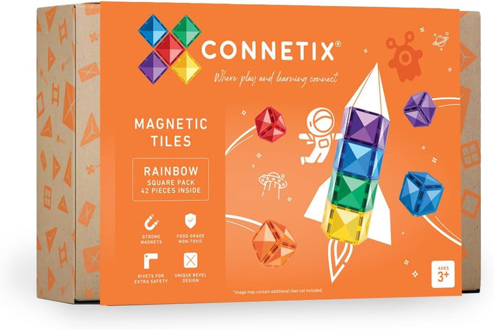CONNETIX Magnetische Fliesen Regenbogen Quadrat Packen, 42 Stück