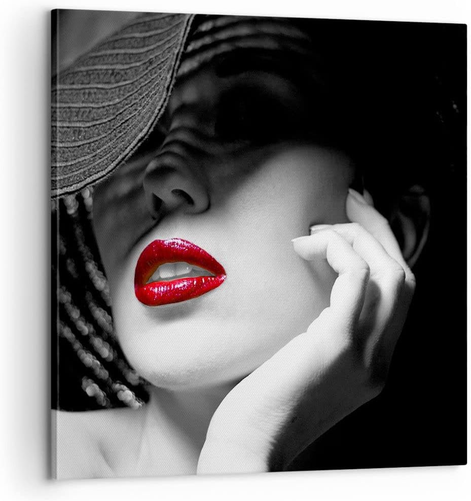Bilder auf Leinwand Frau Gesicht Lippen Leinwandbild mit Rahmen 60x60cm Wandbilder Dekoration Wohnzi