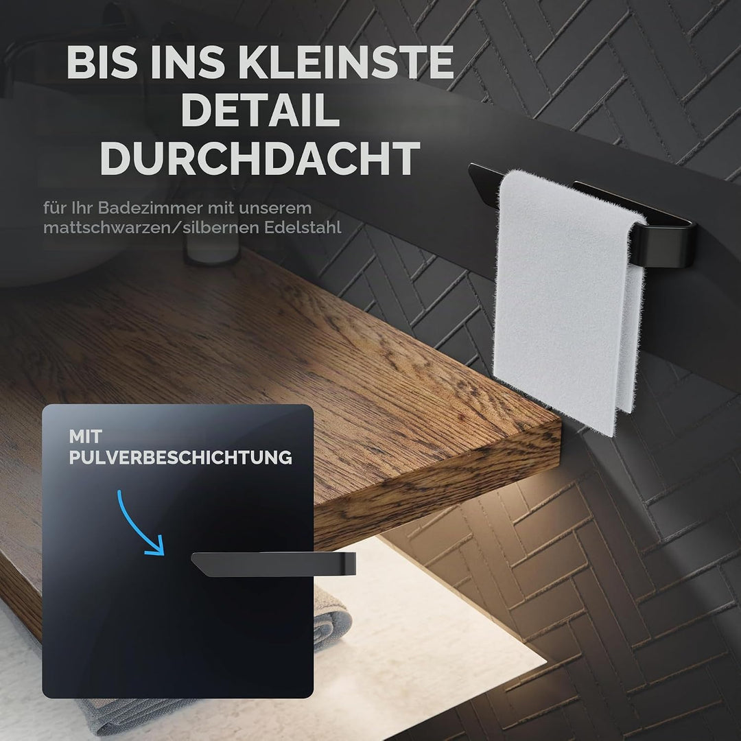 Handtuchhalter Kongsoya Schwarz aus gebürstetem Aluminium | zum Kleben | 20cm | modernes schlichtes