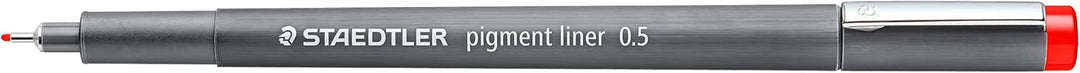 STAEDTLER pigment liner, rot, Linienbreite 0,5 mm, dokumentenechte Pigmenttinte, lange Metallspitze,