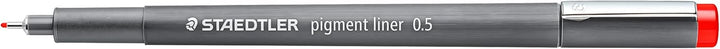 STAEDTLER pigment liner, rot, Linienbreite 0,5 mm, dokumentenechte Pigmenttinte, lange Metallspitze,