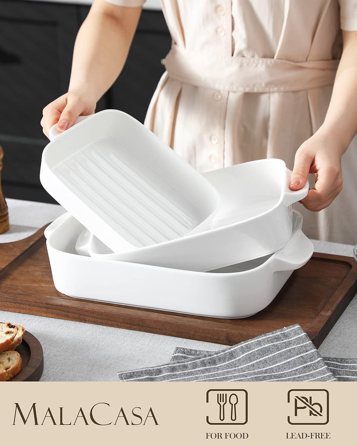MALACASA, Serie Bake. Bake, 3 teilig Auflaufformen für den Ofen, Porzellan Backformen Set Durable Ca