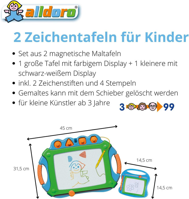 alldoro 68515 Zeichentafel 2 in 1 Set, Grosser Zauberzeichner mit Buntem Display 45 x 31,5 cm & klei