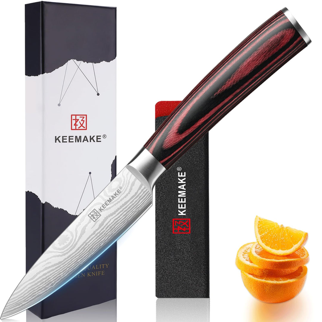 KEEMAKE Küchenmesser Klein Schälmesser, 9cm Profi Obstmesser und Gemüsemesser aus Edelstahl mit Klin