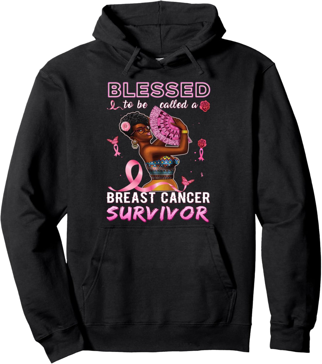 African American Breast Cancer Shirts Women Blessed Survivor Pullover Hoodie