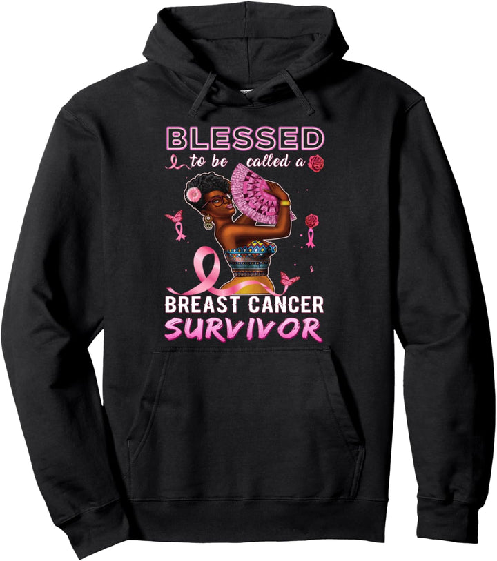 African American Breast Cancer Shirts Women Blessed Survivor Pullover Hoodie