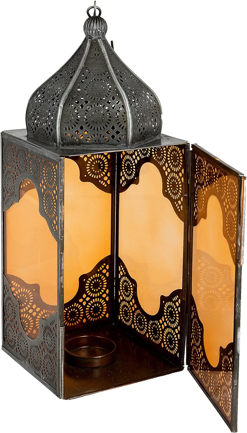 Orientalische Laterne aus Metall & Glas Sarala klein orange 28cm | orientalisches Windlicht | Marokk