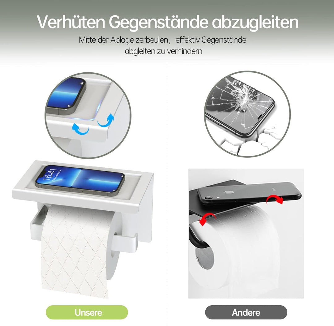 Acmetop Toilettenpapierhalter ohne Bohren Aluminium Klopapierhalter mit 17 cm Ablage, Selbstklebende