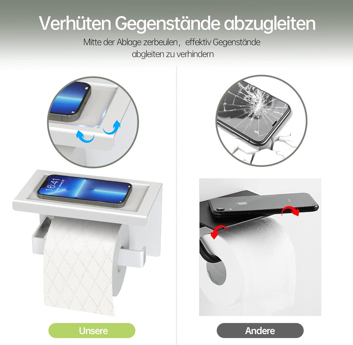 Acmetop Toilettenpapierhalter ohne Bohren Aluminium Klopapierhalter mit 17 cm Ablage, Selbstklebende