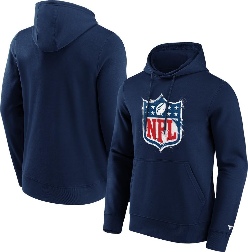 Fanatics NFL Logo Shield Hoodie Kapuzenpullover Pullover Sweatshirt ** Splatter Crest Hood ** Navy L