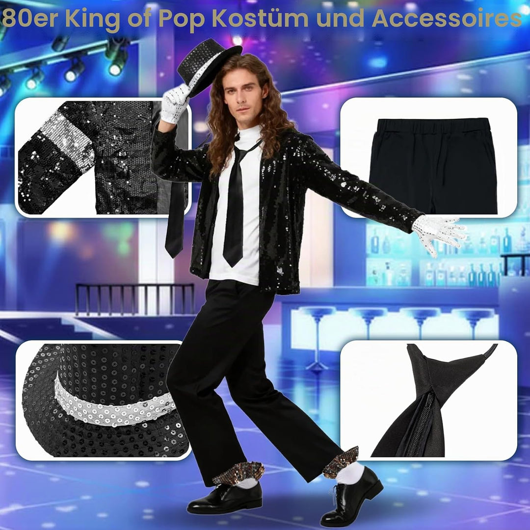 Erwachsenenkostüm King of Pop, 80er Jahre Tänzerin Rocker Star Cosplay Verkleidung Kostüm Zubehör mi