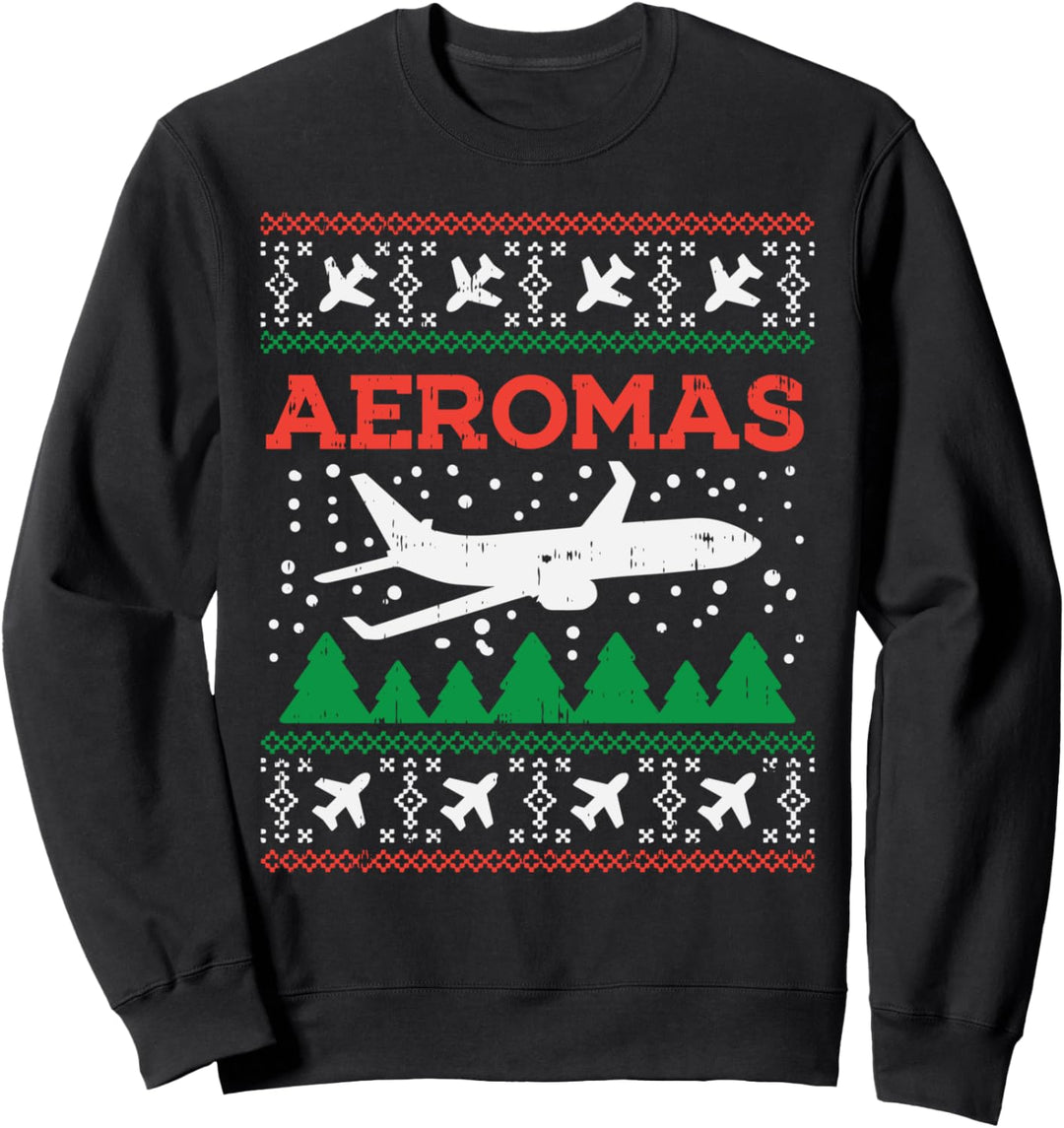 Aeromas Plane Ugly Christmas Sweater Flight Xmas Pilot Gift Sweatshirt