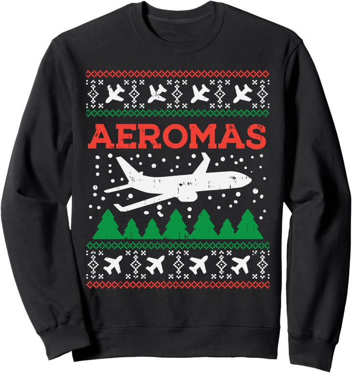 Aeromas Plane Ugly Christmas Sweater Flight Xmas Pilot Gift Sweatshirt