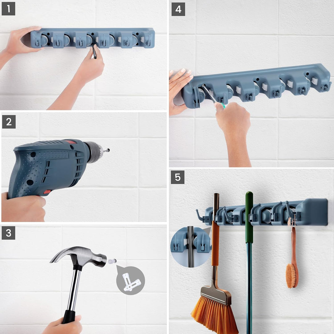 BELLE VOUS Gartenwerkzeughalterung - Combisystem - Gerätehalter mit 6 Haken - Besenhalterung Wand -