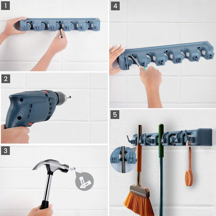 BELLE VOUS Gartenwerkzeughalterung - Combisystem - Gerätehalter mit 6 Haken - Besenhalterung Wand -