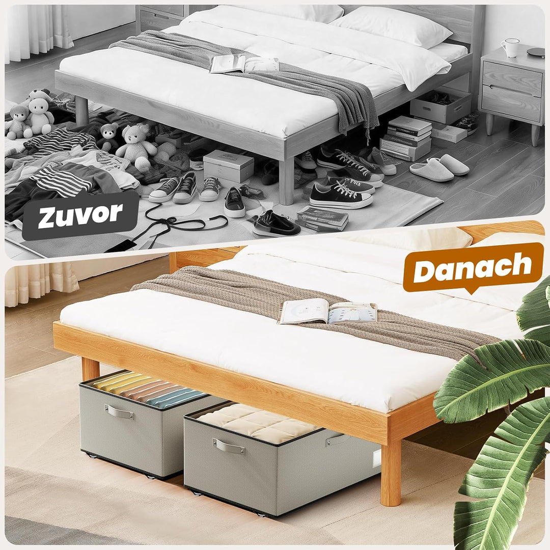 Mavivegue 2er Set Unterbettkommode mit 360° Rollen, Vliesstoff, Grau | 2 Aufbewahrungsboxen. Deckel