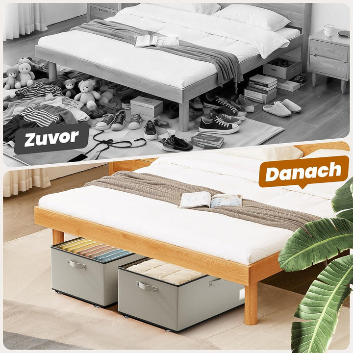 Mavivegue 2er Set Unterbettkommode mit 360° Rollen, Vliesstoff, Grau | 2 Aufbewahrungsboxen. Deckel