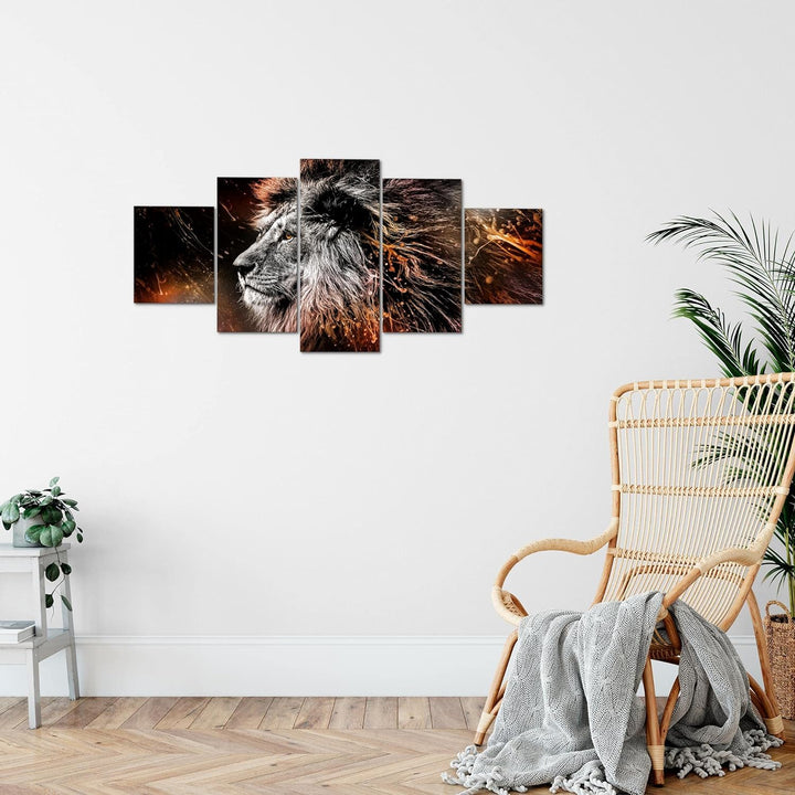 Runa Art Wandbilder Löwe 5 Teilig Bild auf Vlies Leinwand Deko Wohnzimmer Schlafzimmer Graffiti Schw