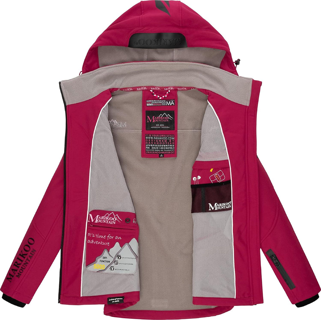 MARIKOO Damen Softshelljacke wasserdichte Funktionsjacke mit abnehmbarer Kapuze Mount-Cho-Oyu S Fuch