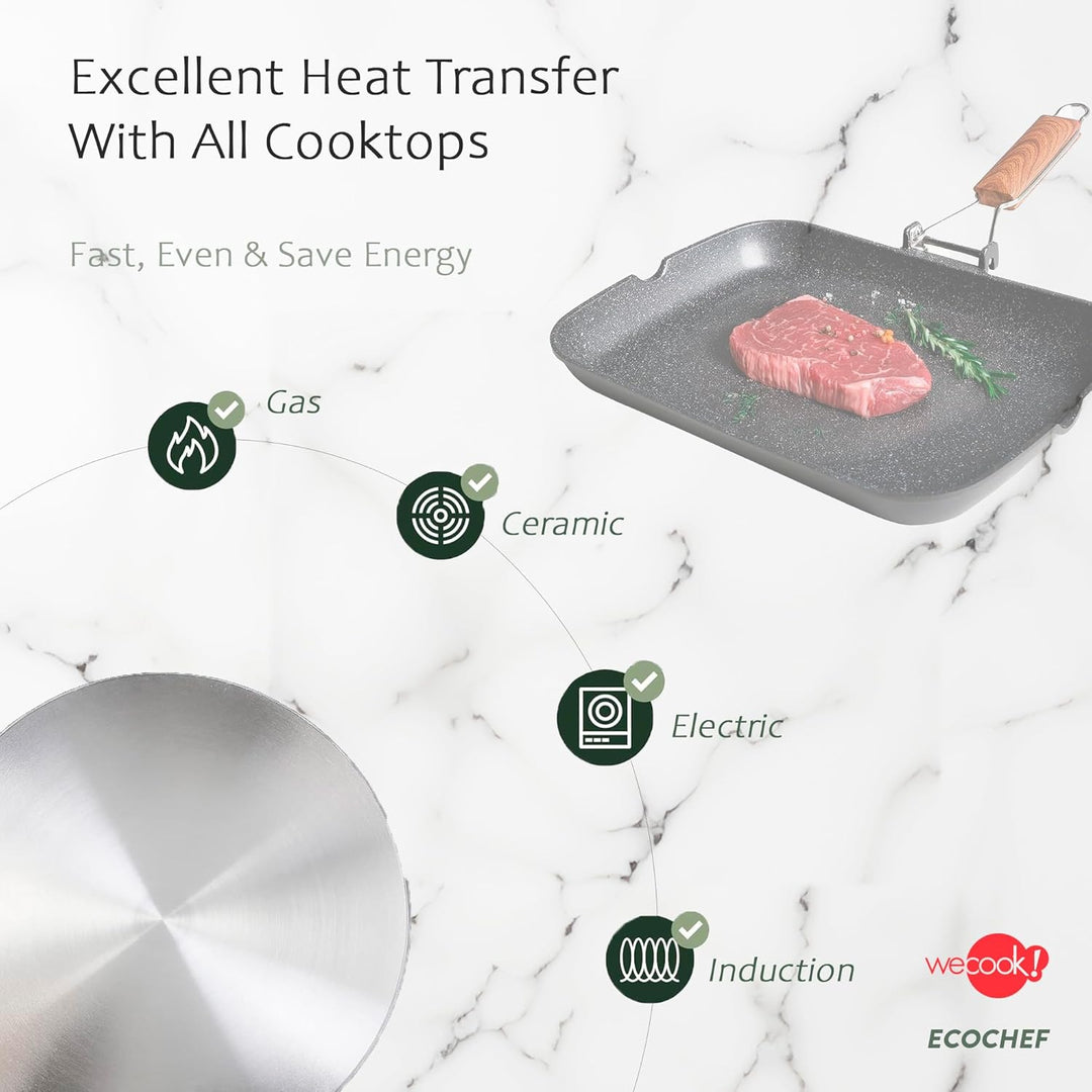 WECOOK! Ecochef Titan Grillpfann Induktion Glatter, 34 x 24 cm, Antihaftbeschichtung QUANTANIUM Ökol