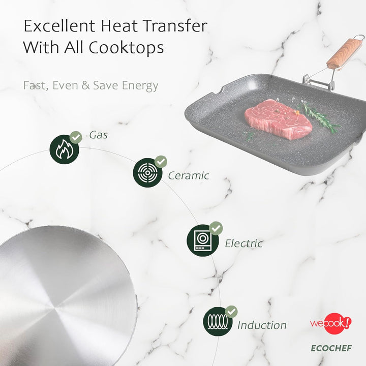 WECOOK! Ecochef Titan Grillpfann Induktion Glatter, 34 x 24 cm, Antihaftbeschichtung QUANTANIUM Ökol