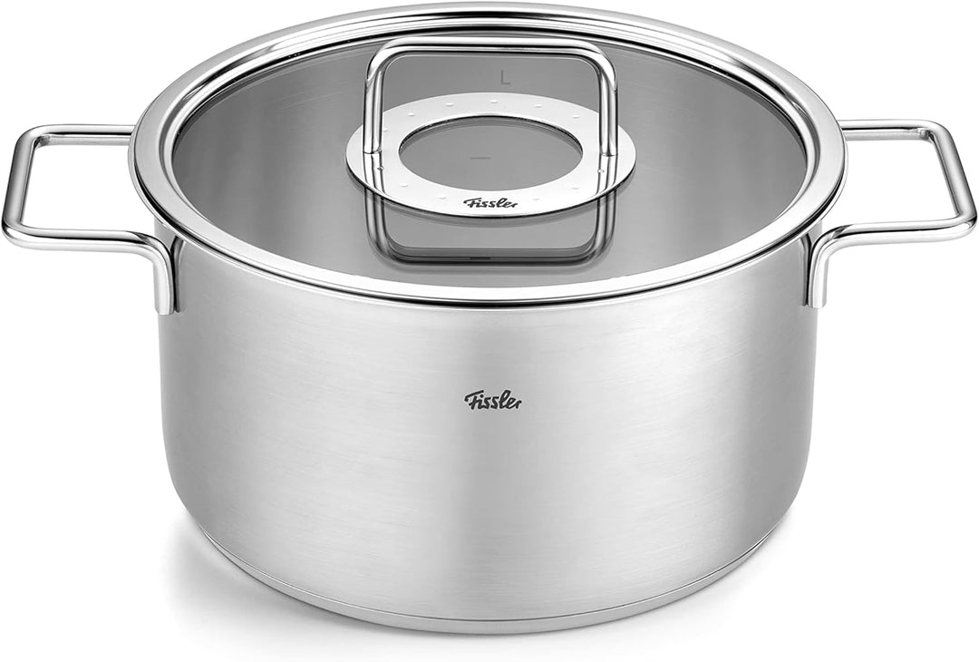 Fissler Pure Collection / Edelstahl-Kochtopfset, 5-teilig, Töpfe mit Glas-Deckel (3 Kochtöpfe,1 Brat