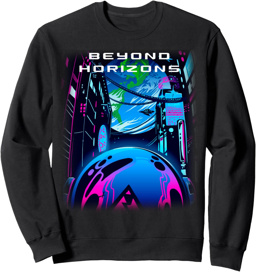 Beyond Horizons Cyberpunk Outrun Sci-Fi Futuristischer Raum Sweatshirt