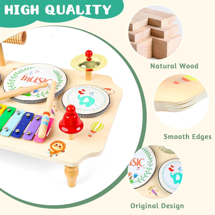 LZMDY Schlagzeug Kinder, 11-in-1 Trommel Musikinstrumente für Kinder ab 1 2 3 Jahr mit Xylophon, Kin