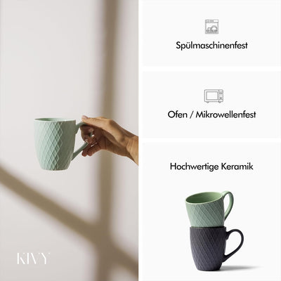 KIVY Kaffeetassen 6er Set [400 ml] - Hochwertige Kaffeetasse mit grossem Henkel - Keramik Tasse gros