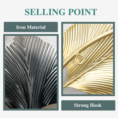 GERHWASH Wanddeko Metall Gingko Gold Wanddeko Metall 3D Wandskulpturen Ginkgo Blatt Kunst Ornament a