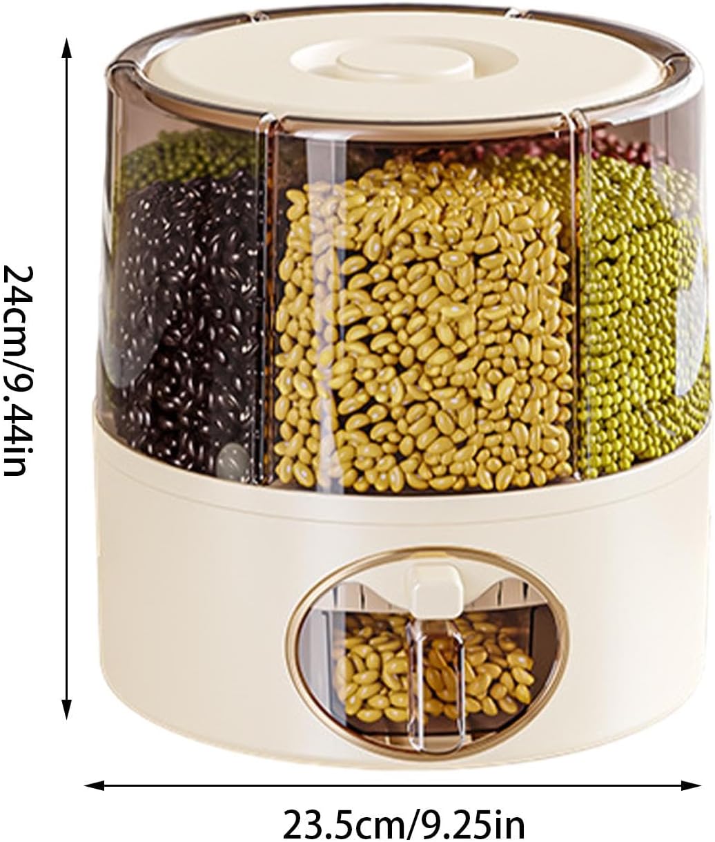Generisch - 6-Grid Rotating Food Dispenser | Modern Rotating Storage | Multi-Compartment Grain Dispe