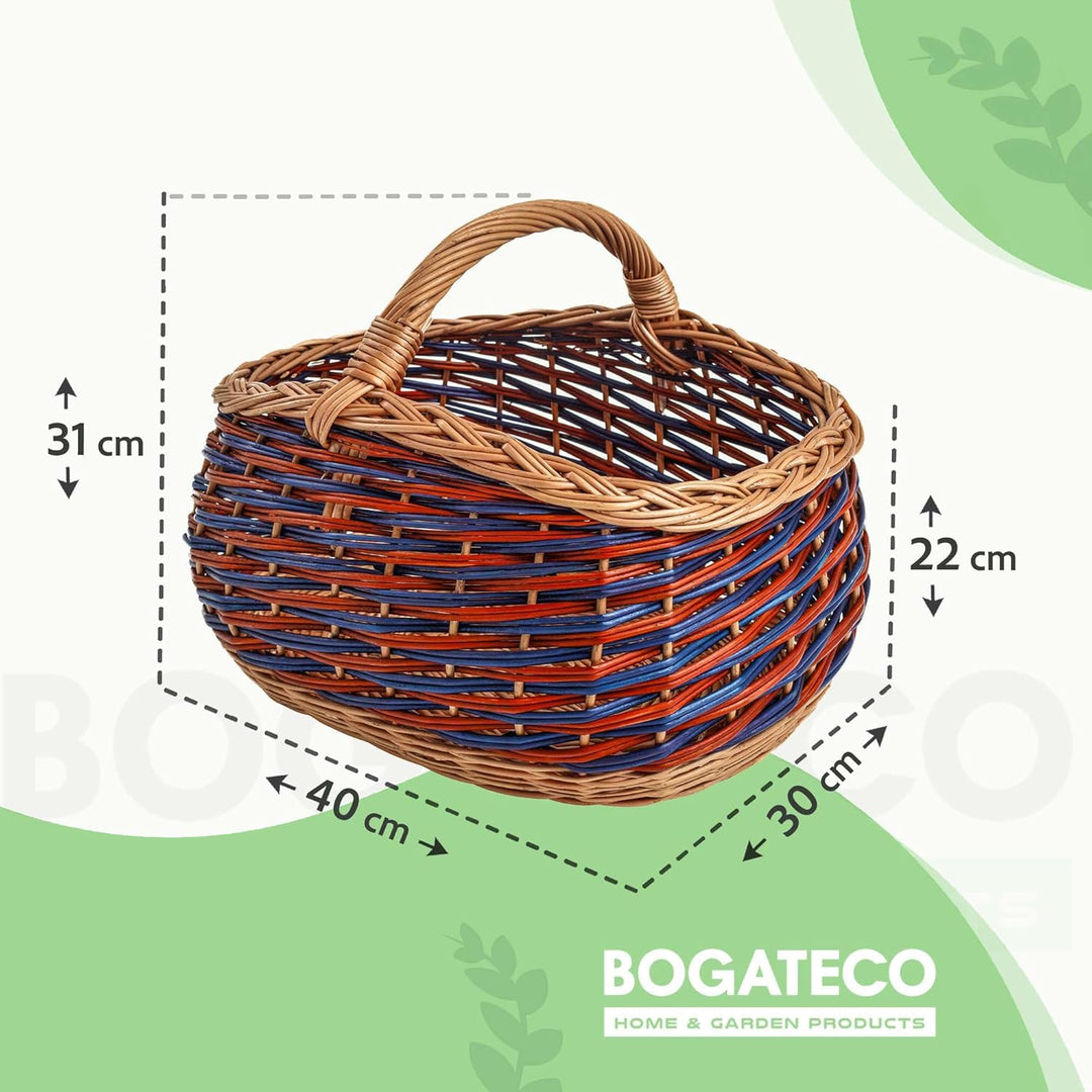 BOGATECO natürlicher Weidenkorb mit Griff | Grosser Einkaufskorb 40X22X30 | Handgewebt, in zwei Farb