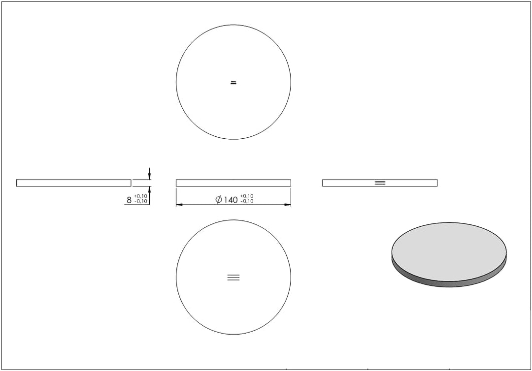 Fenau - Ronde - Masse: Ø 140x8 mm - mit Längsschliff - aus V2A (Edelstahl) - Stahl-Platte/Stahl-Rond