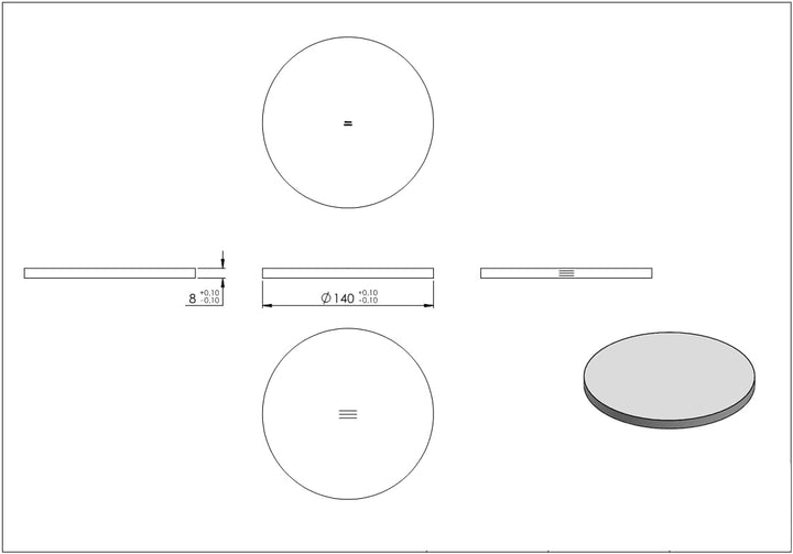 Fenau - Ronde - Masse: Ø 140x8 mm - mit Längsschliff - aus V2A (Edelstahl) - Stahl-Platte/Stahl-Rond