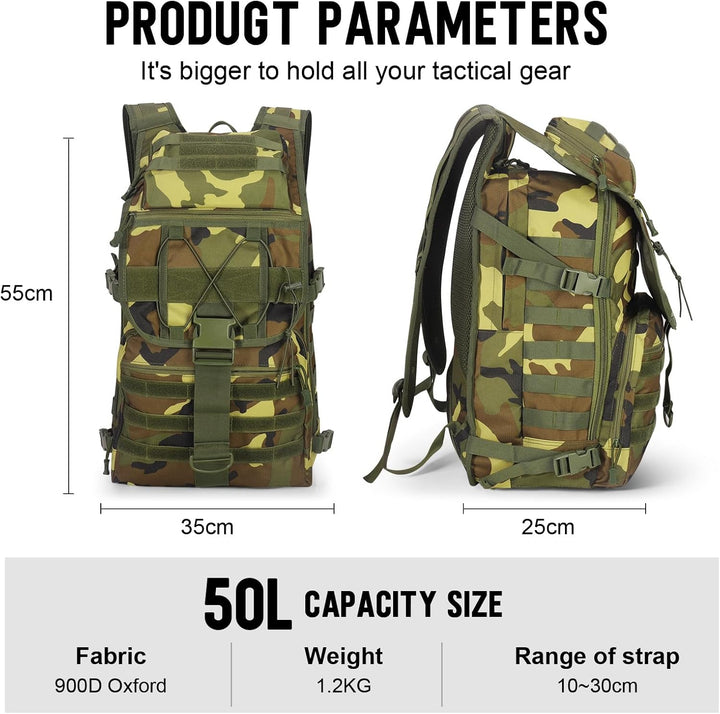 SHANNA Militärrucksack 35L/50L Armee Rucksack Molle, Hohe Kapazität Trekkingrucksack Wanderrucksäcke